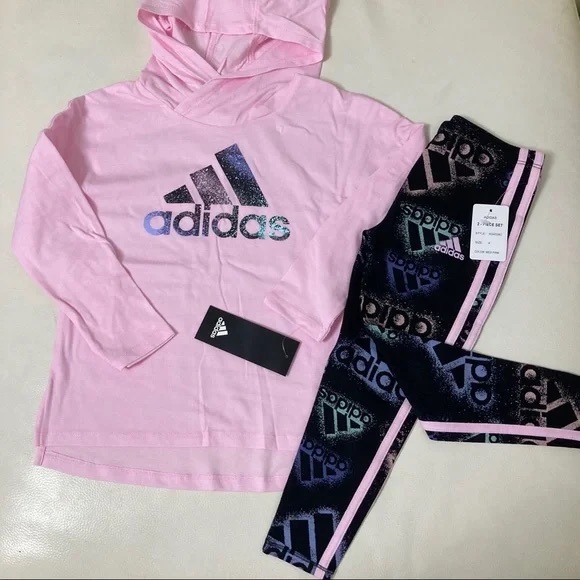 adidas Other - Adidas Floral Neon Colors Stylish Legging hoodie with long sleeve set 4033